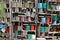 Color cans in a stack of  wooden boxes