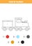 Color cartoon train by numbers. Transportation worksheet.