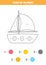 Color cartoon yacht by numbers. Worksheet for kids.