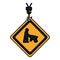 Color caution diamond emblem with laborer and wheelbarrow