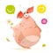 Color character design happy smile cute pig animal