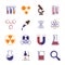 Color chemistry, research and science vector icons