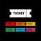 Color Cinema ticket icon isolated on black background
