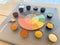 Color circle with powder pigments for education of color theory
