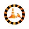 Color circular road sign with traffic cone with lines orange and white