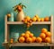 Color citrus fruits table yellow orange background sweet food nature blue