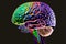 color conventional image of head with human brain on black background