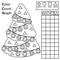 Color, count and graph. Educational children game. Color Christmas spruce tree and counting shapes. Printable worksheet for kids