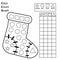 Color, count and graph. Educational children game. Color Christmas stocking and counting shapes. Printable worksheet for kids and