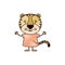 Color crayon silhouette caricature of cute tiger in dress