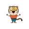 Color crayon silhouette caricature of cute tiger wink eye expression in clothes