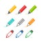 Color crayons and markers icons set