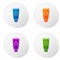 Color Cream or lotion cosmetic tube icon isolated on white background. Body care products for men. Set icons in circle