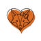 Color cute fox female animal inside heart