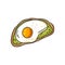 Color doodle avocado toast icon. Hand drawn vector illustration. Healthy food concept. Bread with mashed avocado and fried egg.