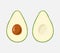 Color drawing of avocado. Two slices of avocado with a bone