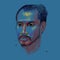 Color drawing of unidentified of asian man portrait on blue