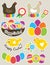 Color Easter stickers with eggs, hen, nest and chicken. Holiday Easter Eggs decorated with flowers and leafs. Print design, label