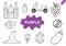 Color the elements in purple. Coloring page for kids. Educational material