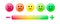 Color emoticon. Set five faces smiley scale, smile, neutral and sad in red, orange and green isolated on white with