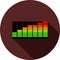 Color equalizer icon with shadow on a circle of dark red color,