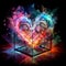 a color explosion of paint render a steampunk geared poly transparent love sculpture concept