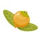 Color flat icon of branch mature ripe medlar germanica or common medlar with leaves on a white background isolated