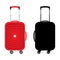 Color flat image and black silhouette of a travel suitcase. Vector illustration.
