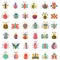 Color flat insects icons set. Simple flat Butterfly, bugs collection.