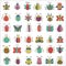 Color flat line insects icons set. Butterfly, bugs collection.