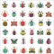 Color flat line insects icons set. Butterfly, bugs collection.