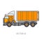 Color flat vector icon construction machinery truck container. Industrial style. Corporate cargo delivery. Commercial