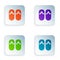 Color Flip flops icon isolated on white background. Beach slippers sign. Set colorful icons in square buttons. Vector