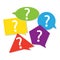 Color geometric question mark sign in speech bubble. Ask button set