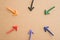 Color highlight arrows put around on wooden board background with copy space for your text word important message design.
