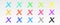 Color highlighter crosses set isolated on transparent background. Red, yellow, pink, green, blue, purple, gray, black