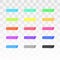 Color highlighter lines set isolated on transparent background. Red, yellow, pink, green, blue, purple, gray, black