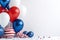 Color holiday balloons in traditional colors, red, white, blue. Greeting Card or poster for American Independence Day, 4th of July