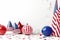 Color holiday balloons and US flag. Greeting Card or poster for American Independence Day, 4th of July