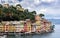 Color houses of Portofino town at Ligurian coastline of Mediterranean sea, Italy