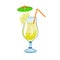 Color illustration of cocktail glass with lemon drink. Lemonade.