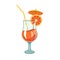 Color illustration of cocktail glass with orange drink.