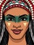 Color illustration of a girl face from an Indian tribe. Bright face makeup and traditional headdress on an Indian girl. Ama