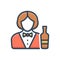 Color illustration icon for Bartender, female and serving