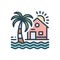 Color illustration icon for Beach house, maldives and resort