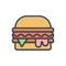 Color illustration icon for Burger, hamburger and food