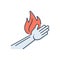Color illustration icon for Burn injury, burnout and hand