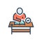 Color illustration icon for Coursework, desk and people
