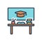 Color illustration icon for Educational, desk and book