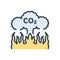Color illustration icon for emission, gas and dioxide